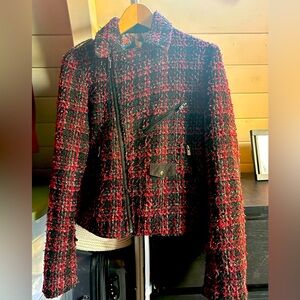 Custo Barcelona Jacket S Women Black Red Tweed Moto Biker Full Zip Woo